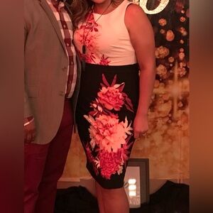 Floral Sleeveless Dress - Black and Pink